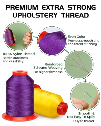 1000 Meters FIVEIZERO Extra Strong Upholstery Thread,Purple Bonded Nylon Thread for Denim Leather,Craft,Machine,DIY and Home (1 Pack) CJ - color: Purple