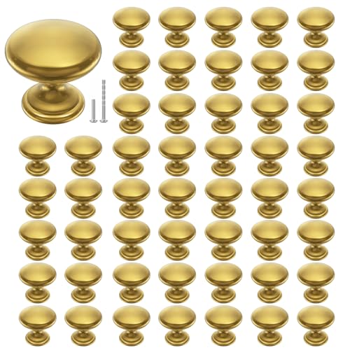 POZEAN Cabinet Knobs Brushed Nickel 50 Pack Cabinet Handles Drawer Knobs Solid Knobs Brass with Screws for Dresser Drawer Cabinet Cupboard - Modern Kitchen, Bedroom and Bathroom Hardware,Brass - color: Brass, size: 50 Pack