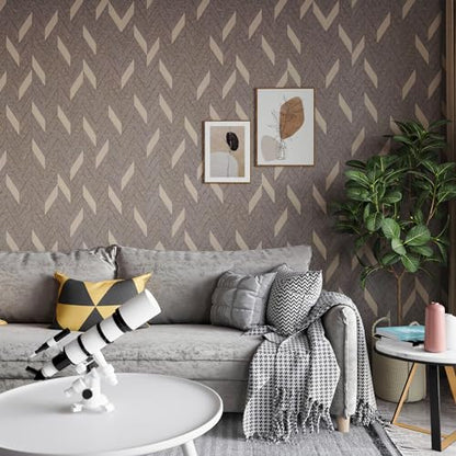 Herringbone Peel and Stick Wallpaper Boho Geometric Contact Paper Brown - color: Grey Brown, size: 16" x 118"