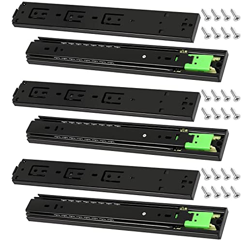 SEUNMUK 6 PCS 3 Pairs 10 Inches Push to Open Drawer Slides, 3-Fold Full Extension Drawer Slides Side Mount Ball Bearings with Mounting Screws for Kitchen Cabinets, Table Drawers - size: 10 Inch