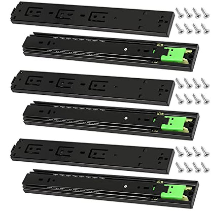 SEUNMUK 6 PCS 3 Pairs 10 Inches Push to Open Drawer Slides, 3-Fold Full Extension Drawer Slides Side Mount Ball Bearings with Mounting Screws for Kitchen Cabinets, Table Drawers - size: 10 Inch