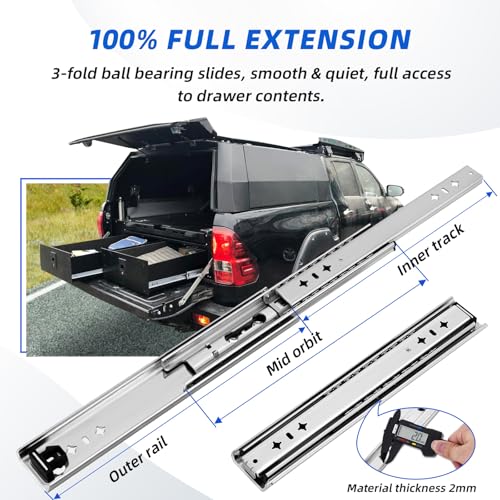with Lock Heavy Duty Drawer Slides 12 14 16 18 20 22 24 26 28 30 32 34 36 40 44 48 52 56 60 Inch 500 Lbs Side Mount Full Extension Ball (Load:250 lb (No Lock) -W:53mm, 32 Inch) - size: 32 Inch, style: Load:250 lb (No lock) -W:53mm