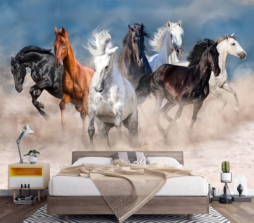 Mystical Galloping Wild Horses Sand Scenery Peel & Stick Wallpaper - color: No.13, size: 80" x 61"