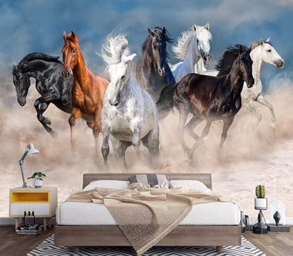 Mystical Galloping Wild Horses Sand Scenery Peel & Stick Wallpaper - color: No.13, size: 80" x 61"