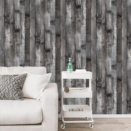 Peel and Stick Wood Wallpaper Grey/Black Vinyl 17.3"×120" Contact Paper Self Adhesive Thick Waterproof Self Adhesive for Cabinets liveroom - color: Grey/Black, size: 17.3" x 120"
