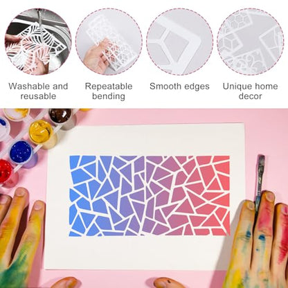 24Pcs Stencils for Painting, Geometric Pattern Stencils for Crafts Reusable, Wall Stencil for Painting Patterns, Spray Paint Layering Stencil for Paint On Wood(2 Size)