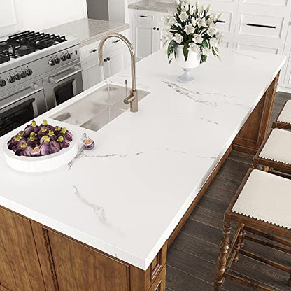 VEELIKE Wide Size 32''x354'' Matte Marble Countertop Contact Paper Waterproof White Peel and Stick Removable Granite Marble Countertop Wallpaper for Kitchen Bathroom Table Desk Walls - size: 32" x 354"