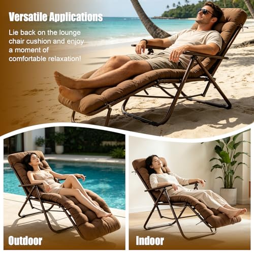 ERWUDEling 67 Inch Waterproof Patio Chaise Lounge Cushion Set of 2 – Cushions Only (No Chairs Included), Thick Replacement Cushion with Ties for Pool Recliner, Rocking High Back Chair, Brown - color: Brown 2-pack