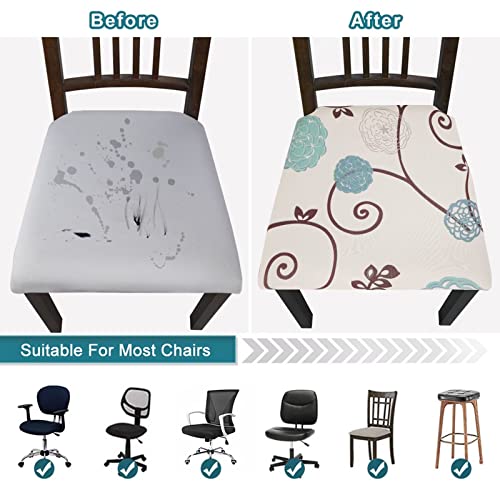 SearchI Seat Covers for Dining Room Chairs Stretch Printed Chair Seat Covers Set of 4, Removable Washable Upholstered Chair Seat Protector Cushion Slipcovers for Kitchen, Office(Ball Flower) - color: Ball Flower