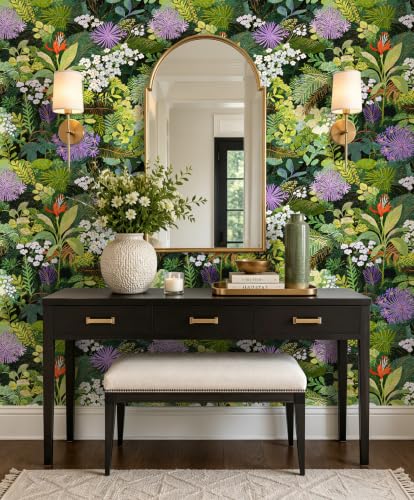 Peel and Stick Wallpaper Floral Renter Friendly Wallpaper - color: Jungle Green