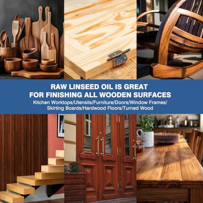 Raw Linseed Oil for Wood Protection - Refreshes Wood Naturally - 7.1 oz - color: Yellow
