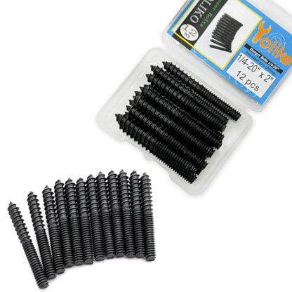 12 Pack 1/4-20 x 2 Inch Black Hanger Bolts 1/4-20" Double Headed Bolts 1/4 Wood Dowel Screw Self-Tapping Screw Hanger Bolts for Furniture Screws Double Screw Threaded Rods Bolt 50mm Length - size: Black 1/4-20"x2"-12PCS