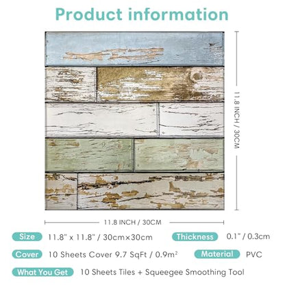 Commomy 3D Faux Wood Peel and Stick Wall Tiles 10 Pcs 11.8" x 11.8" - color: Wood-AB