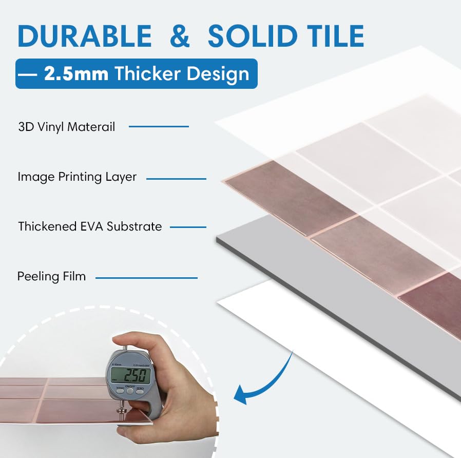 COMSTICKC Thicker Peel and Stick 3D Backsplash Tiles Kitchen Bathroom - color: Light Gray