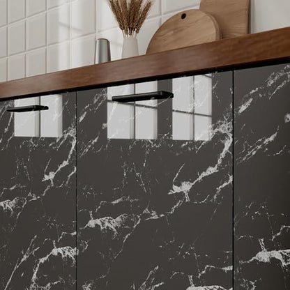 Glossy Marble Contact Paper Peel and Stick Wallpaper 17.7"x197" Black - color: Black, size: 17.7"W x 197"L