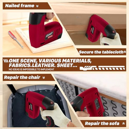 Electric Staple Gun with 3000 Staples 650 Nails, Upholstery Staple Gun for Wood Crafts Carpentry Decoration DIY, 4V 2 in 1 Cordless Brad Nailer Fits 18GA 1/4"-1/2" Nails and 22GA 3/16"-3/8" Staples