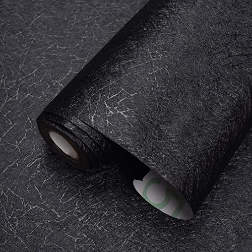 MelunMer Black Silk Wallpaper Peel and Stick Removable Textured 15.7"x512" - color: Black, size: 15.7"×512"