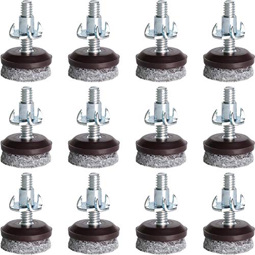 Anwenk Furniture Levelers Adjustable Furniture Feet Leveling Table Chair Levelers T-Nut Leg Levelers with High-Density Felt, 1/4-20x1" Threaded Shank T-Nuts,12 Pack - color: T-nut Brown 12p