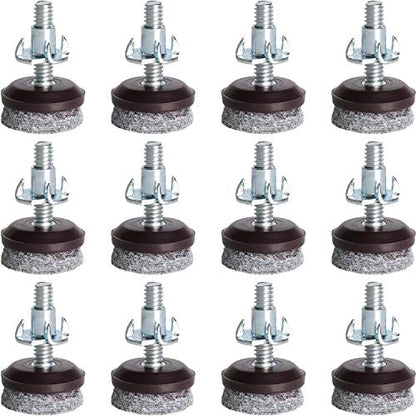 Anwenk Furniture Levelers Adjustable Furniture Feet Leveling Table Chair Levelers T-Nut Leg Levelers with High-Density Felt, 1/4-20x1" Threaded Shank T-Nuts,12 Pack - color: T-nut Brown 12p