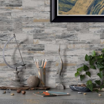 URCOLOR 102-Piece Peel and Stick Backsplash Tiles, 3" x 6" Linen Gray Wood Rustic Tile, Stick on Backsplash for Kitchen, Bathroom,Camper, Fireplace - color: Linen Gray Wood