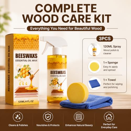 Beeswax Wood Polish & Cleaner Spray - Deep Restoring, Shine & Protect