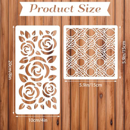 34 Pcs Reusable Craft Stencils - 16 Pcs 5.9" & 18 Pcs 7.9" Painting Templates, Floral & Geometric Stencils for Wood, Furniture, Canvas, Scrapbooking, DIY Art Decor