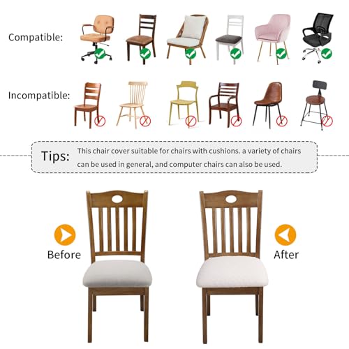 Fuloon Dining Chair Seat Covers Stretch Slipcovers, 6 Pack, Pale Beige - color: Pale Beige, size: Not Waterproof
