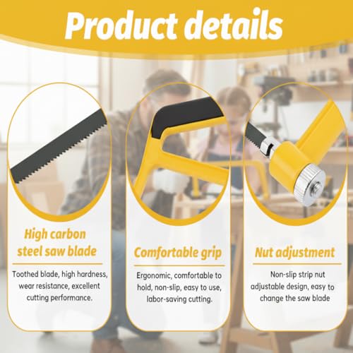 6 Inch Mini Hacksaw and Mitre Block Set, Adjustable Miter Box and Saw Set with 2 Spare Blades, Aluminum Cutting Saw Hack Saws for Woodworking, Hacksaw, Metal Cutting (Yellow) - color: Yellow