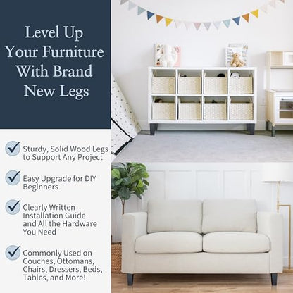 Airy Abode Premium Black Square Furniture Legs (Full Install Kit) - Pick Your Size and Color - color: Black, size: 4 Inches
