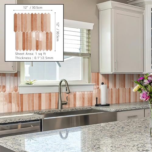 10 Sheet Long Hexagon Peel and Stick Backsplash Tile, 12"x12" 3D Adhesive Glossy Marble Vinyl Stick on Wall Tiles for Bathroom, Kitchen, Living Room (Beige, 12" x 12") - color: Beige