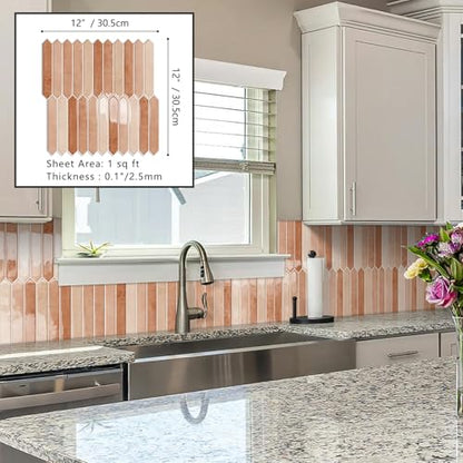 10 Sheet Long Hexagon Peel and Stick Backsplash Tile, 12"x12" 3D Adhesive Glossy Marble Vinyl Stick on Wall Tiles for Bathroom, Kitchen, Living Room (Beige, 12" x 12") - color: Beige