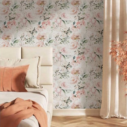 MuralPeel Neutral White/Pink/Green Romantic Rose Peony Peel and Stick Wallpaper Self Adhesive Removable Easy Peel Off Stick on Wall Paper for Bedroom Cabinet Renter - color: White Pink Rose, size: 17.7" x 118.1"