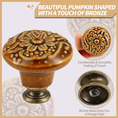 Ceramic Cabinet Knobs, Embossed Floral Design - Brown, 20pcs - color: Brown