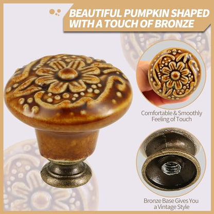 Ceramic Cabinet Knobs, Embossed Floral Design - Brown, 20pcs - color: Brown