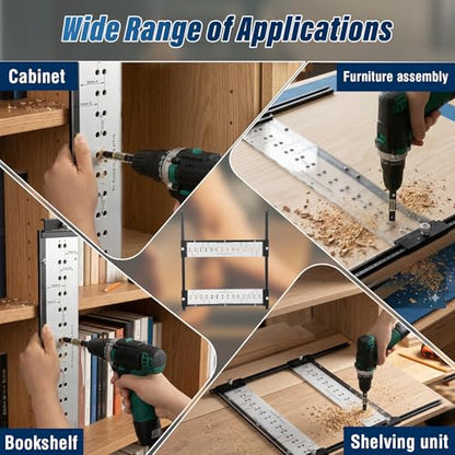 Upgraded 5mm Shelf Pin Jig, Shelf Hole Jig with 1/4" and 5mm Self Centering Drill Bits, Adjustable Shelf Pin Drilling Jig with Indexing Pin, ABS Transparent Plate, Enhanced Durability