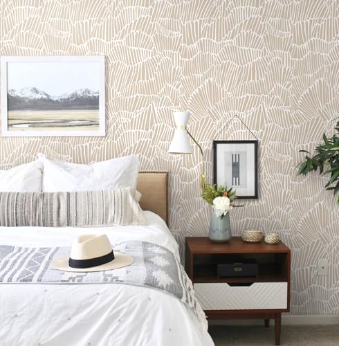 Guvana Beige Peel and Stick Wallpaper Boho Beige and White Contact Paper - color: Beige and White, size: 17.3" x 118"