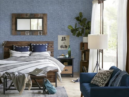 Denim Blue Grasscloth Peel and Stick Wallpaper 15.7inch x 118.1inch - color: Denim Blue, size: 15.7"W x 118.1"L