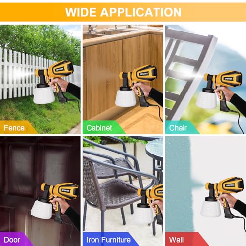 VONFORN Paint Sprayer, 700W Spray Paint Gun with 4 Nozzles & 3 Patterns - color: Yellow