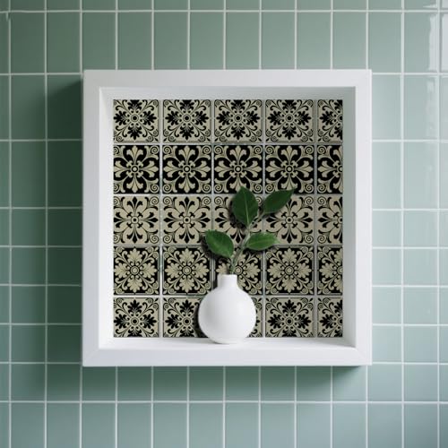 36 Pcs 4 Styles Retro Bohemian Patten Tile Sticker Green Patten Wall Tile Stickers Waterproof Self Adhesive Stick on Decals for Kitchen Bathroom Wall Art 4×4 Inch - color: Colorful