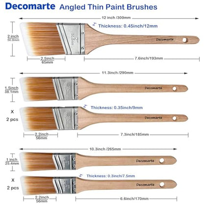 Narrow Paint Brush Long Wood Handle Angled Sash Stain Brush Set