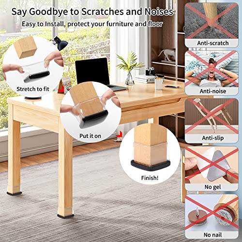 Ezprotekt 24 Pcs Chair Sliders for Carpet, Square Chair Glides for Carpet, Carpet Teflon Furniture Sliders Pads, Chair Leg Protectors Caps for Carpet - for Dining Table Chair, Black XL(Fit: 1.5"-2") - size: XL-Clear