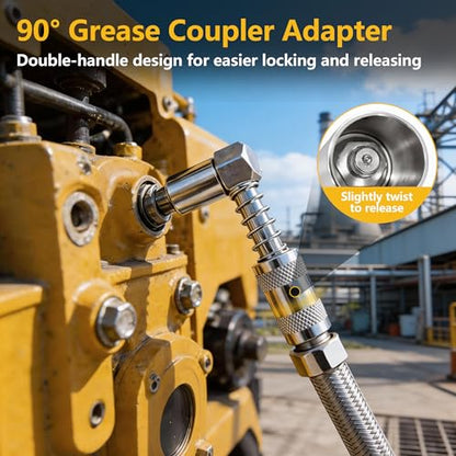 8PCS Grease Gun Tips Kit, Quick Lock Coupler, 90° Adapter, Needle & Nozzles