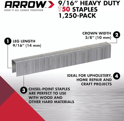 Arrow T50 9/16" Staples, 1250 Count - size: 9/16 in.