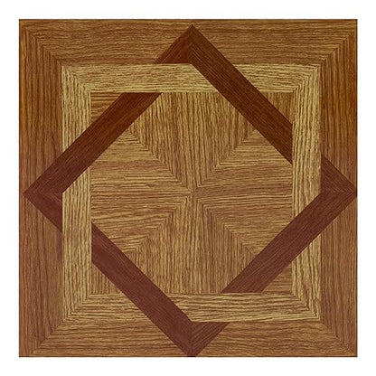 Tivoli Self Adhesive Vinyl Floor Tiles, 45 Tiles, 12 x 12 in, Peel & Stick - color: Wood Diamond