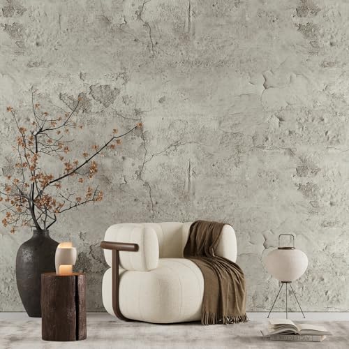 VEELIKE Grunge Beige Concrete Wallpaper Peel and Stick Cracked Concrete Textured Wallpaper for Bedroom Bathroom 32''x354'' Renter Friendly Cement Wallpaper Concrete Contact Paper for Walls Countertops - size: 32" x 354"