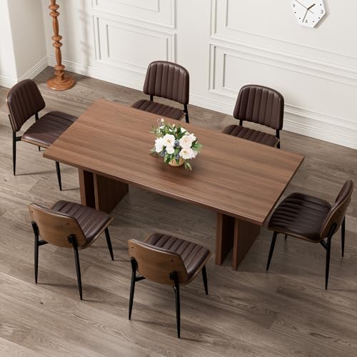 REONEY Dining Chairs Set of 4, Mid-Century Modern Kitchen Chairs, Brown - color: Dark Brown Vertical Stripes