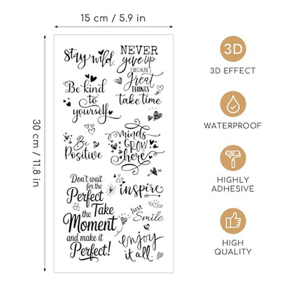 Joeyan 3 Sheets Rub On Transfers for Crafts and Furniture Inspirational Words Rub on Transfer Stickers Motivational Quote Decals for Wood Glass Metal Canvas Porcelain Plastic DIY Craft Home Decor - style: Inspirational Words