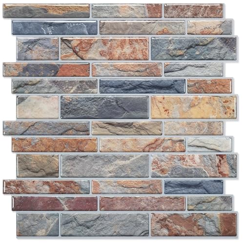 STICKGOO Thicker Design Peel and Stick Tile Backsplash, 12”×12” Stick on Backsplash for Kitchen, Self Adhesive Tile Stickers for Kitchen Backsplash and Bathroom(10 Sheets, Vintage Stone) - color: Vintage Stone