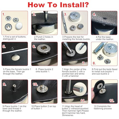 NXTOV Metal Snap Buttons with Hammer, Setter Tools, 120 Sets, 12.5mm - style: 12.5mm with Hammer