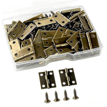 50 Pcs Mini Bronze Hinges Set for Wooden & Jewelry Box, 18 x 15 mm - color: Brown, size: 50pcs(18*15mm)